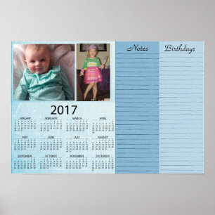 Poster Calendrier bleu 2017 personnalisé avec photo bébé