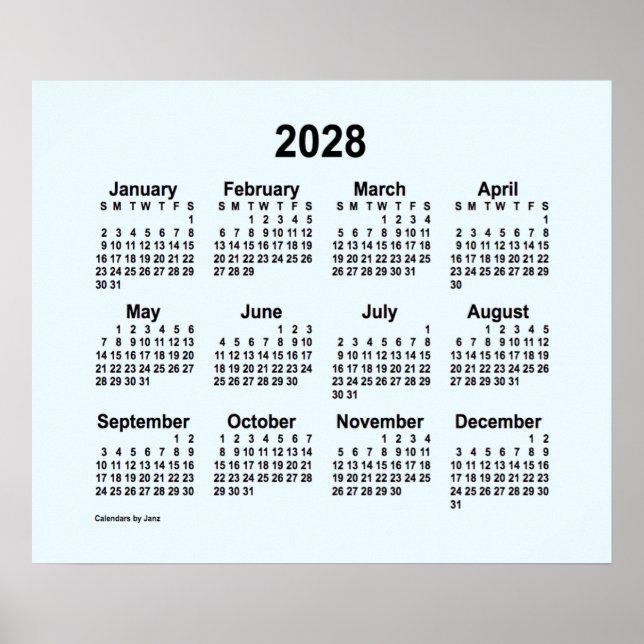 Poster Calendrier Bleu Alice 2028 par Janz Print (Devant)
