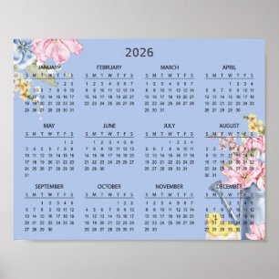 Poster Calendrier botanique floral élégant simple 2026