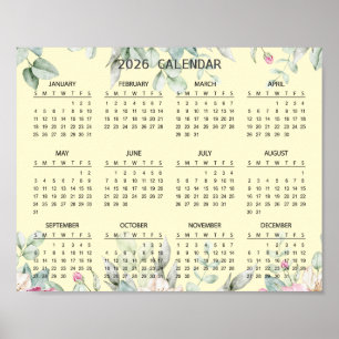 Poster Calendrier Botanique Floral Élégant Simple 2026   