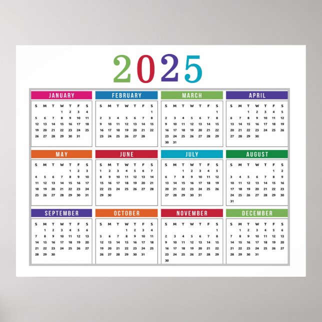 Poster Calendrier coloré simple 2025 (Devant)