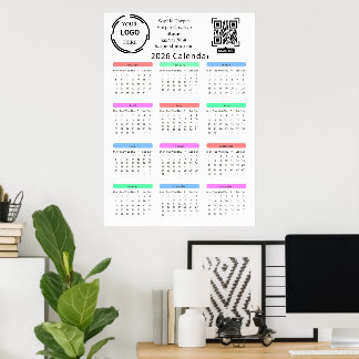 Poster Calendrier d'affaires 2026 Votre logo QR Coloré Mo