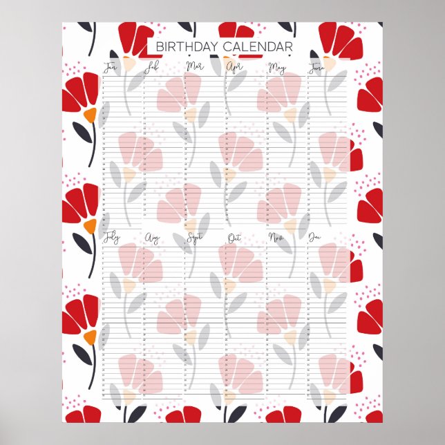 Poster Calendrier d'anniversaire À feuillage persistant p (Devant)