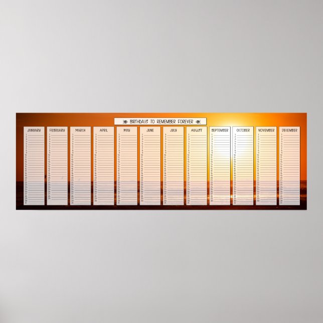 Poster Calendrier d'anniversaire du lever de soleil de la (Devant)