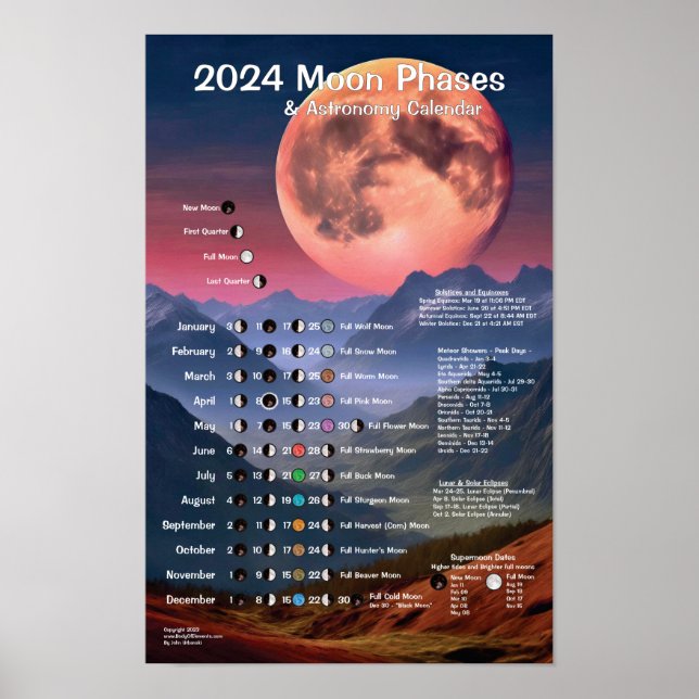Poster Calendrier d'astronomie des phases de la lune 2024 (Devant)