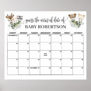 Poster Calendrier de Baby Shower en bois pour deviner la 