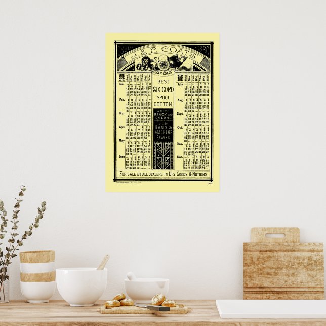Poster Calendrier de bobine de 1880 de l'ère victorienne  (Cuisine)