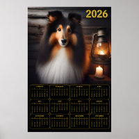 Calendrier de chien rustique Lanterne Shetland She