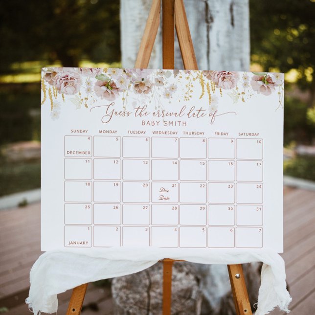 Poster calendrier de date d'accouchement floral jardin bo (Créateur téléchargé)