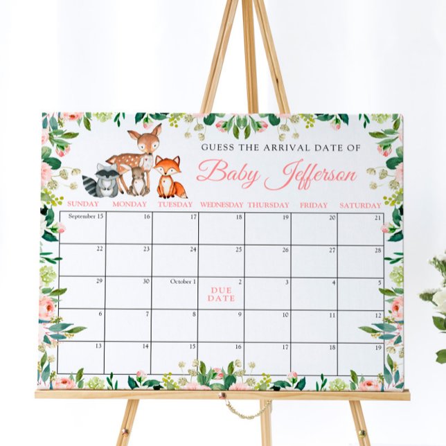 Poster Calendrier de date d'échéance Animaux & Rose rose  (Créateur téléchargé)