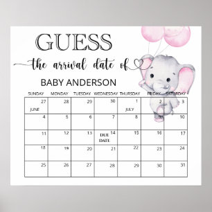 Poster Calendrier de date d'échéance de l'éléphant rose