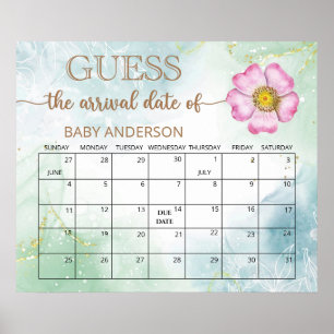 Poster Calendrier de date d'échéance du Baby shower fleur