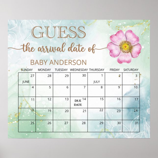 Poster Calendrier de date d'échéance du Baby shower fleur (Devant)