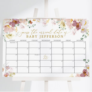 Poster Calendrier de date d'échéance du Baby shower fleur