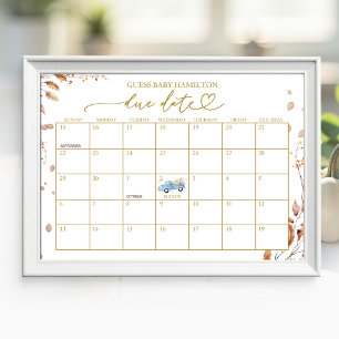 Poster Calendrier de date prévue pour la Baby Shower Garç