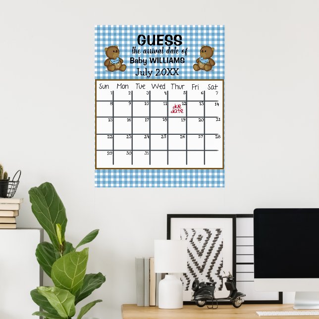Poster Calendrier de date prévue pour les ours en peluche (Bureau à domicile)