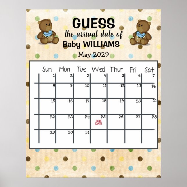 Poster Calendrier de devinette de date d'accouchement ave (Devant)