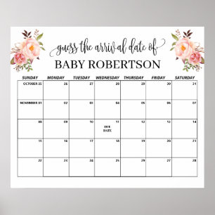 Poster Calendrier de devinette de date d'accouchement Bab