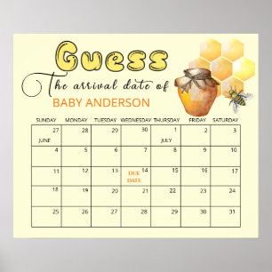 Poster Calendrier de devinette de date d'accouchement Lit