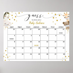 Poster Calendrier de devinette de date d'accouchement pou
