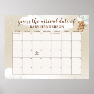 Poster Calendrier de devinette de date prévue Ourson Sage