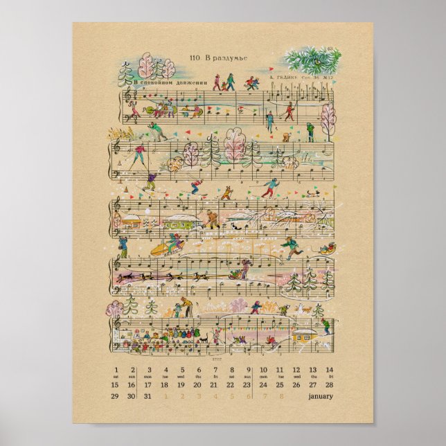 Poster Calendrier de janvier Notes Happy 2022 (Devant)