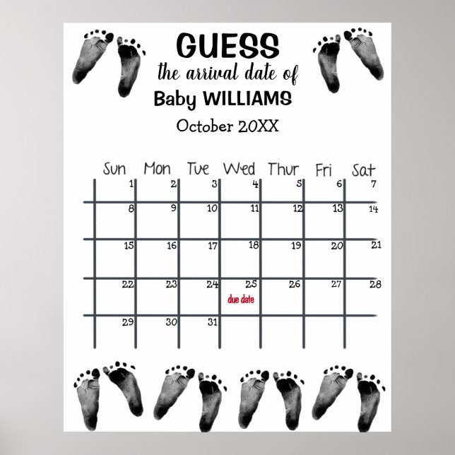 Poster Calendrier de la date d'échéance avec empreintes (Devant)