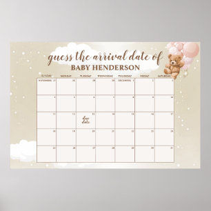 Poster Calendrier de la date prévue Ourson Rose Tendresse