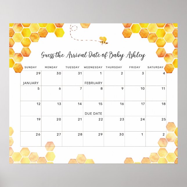 Poster Calendrier de la date prévue pour bébé par Bee Gue (Devant)