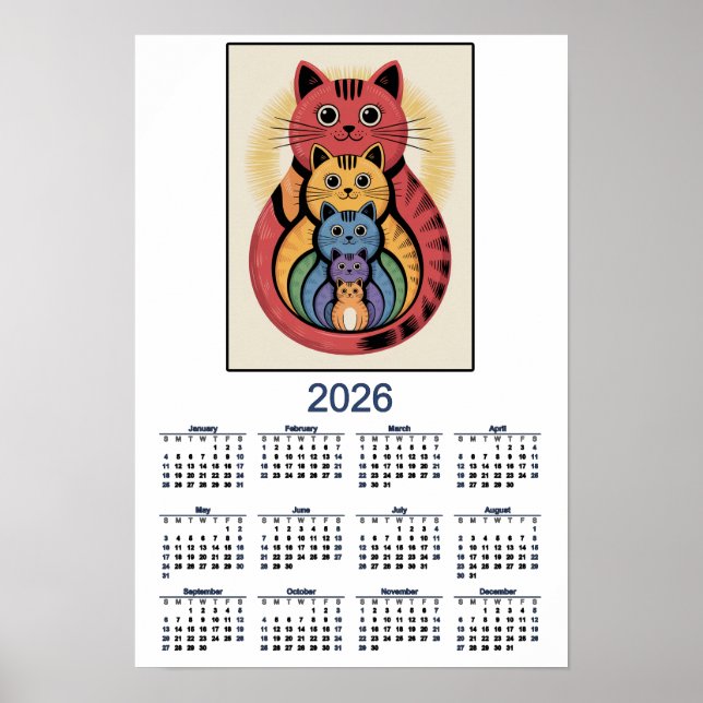 Poster Calendrier de la famille de chats mignons pour 202 (Devant)