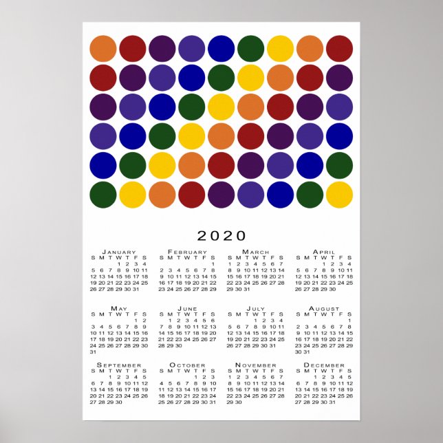Poster Calendrier de la gay Pride 2020 Pois arc-en-ciel (Devant)