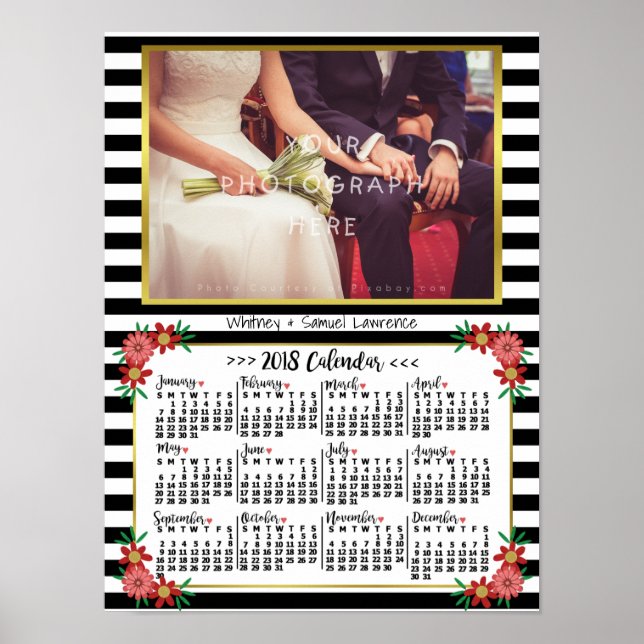 Poster Calendrier de l'année 2018 Tendance Florale | Phot (Devant)