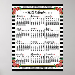 Poster Calendrier de l'année 2019 à rayures florales   Te