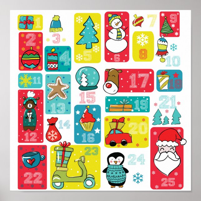 Poster Calendrier de l'Avent de Noël Adorable (Devant)