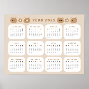 Poster Calendrier de l'Ours mignon 2025