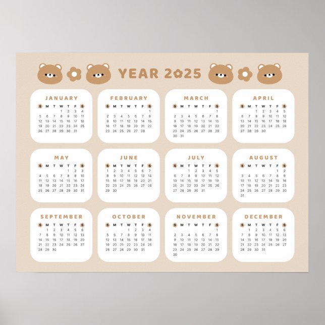 Poster Calendrier de l'Ours mignon 2025 (Devant)