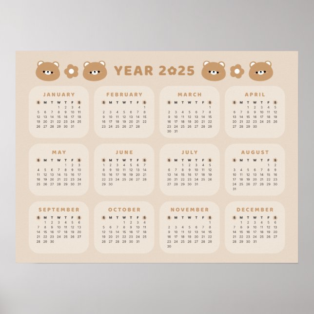 Poster Calendrier de l'Ours mignon 2025 (Devant)