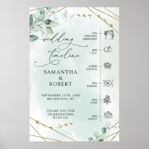 Poster Calendrier de mariage à cadre doré faux Bohème ave