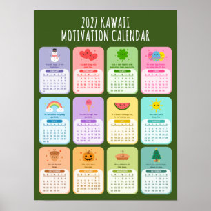Poster Calendrier de motivation Kawaii mignon 2027 de pos