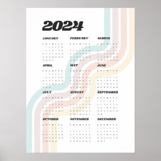 Poster Calendrier de mur rétro 2024 - 18"x24"