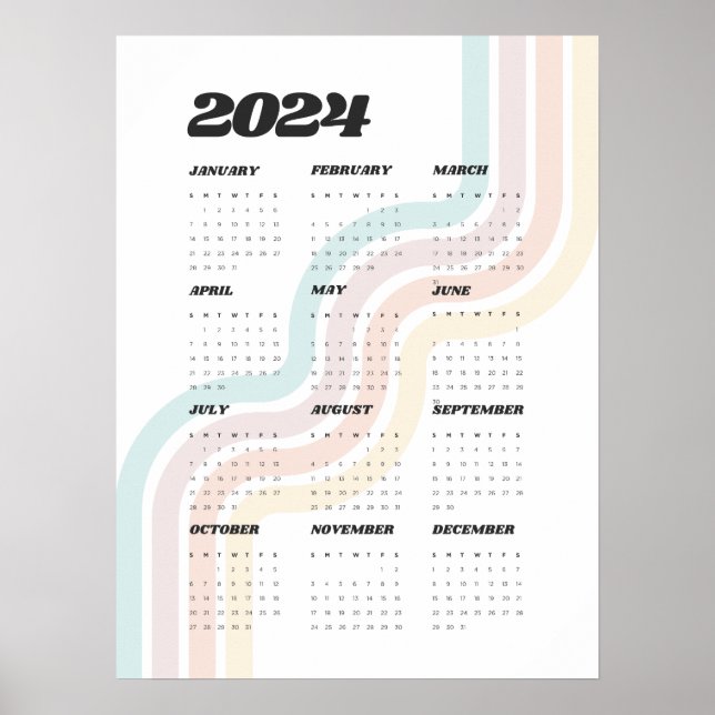 Poster Calendrier de mur rétro 2024 - 18"x24" (Devant)