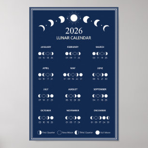 Poster Calendrier de phase lunaire 2026 Cycles lunaires M