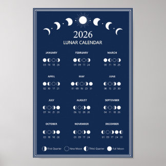 Poster Calendrier de phase lunaire 2026 Cycles lunaires M
