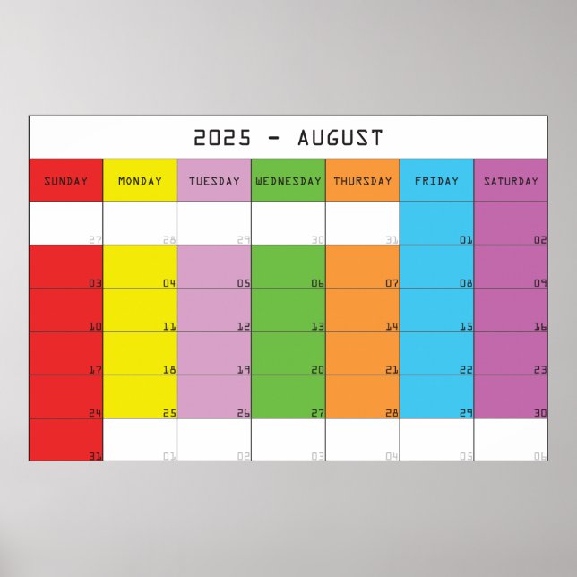 Poster Calendrier de planification des jours de couleur a (Devant)