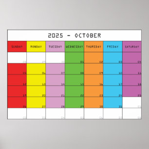 Poster Calendrier de planification des jours de couleur o