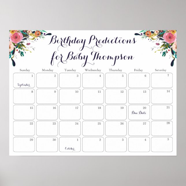 Poster Calendrier de prédiction d'anniversaire Baby Showe (Devant)