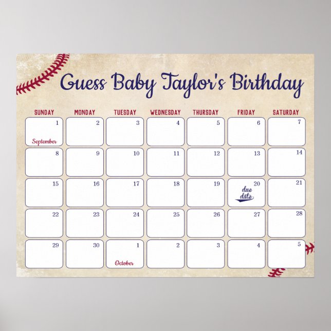 Poster Calendrier de prédiction d'anniversaire de bébé su (Devant)