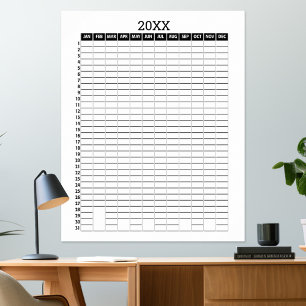 Poster Calendrier de vue annuelle - Planificateur d'objec