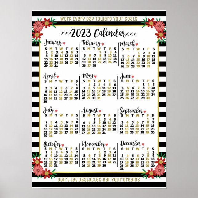 Poster Calendrier des années 2023 Grandes fleurs | Texte  (Devant)