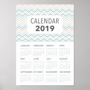 Poster Calendrier des chevrons rose et bleu 2019